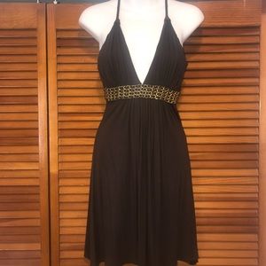 SKY Chocolate Brown w/ Gold Chains Detail Dress